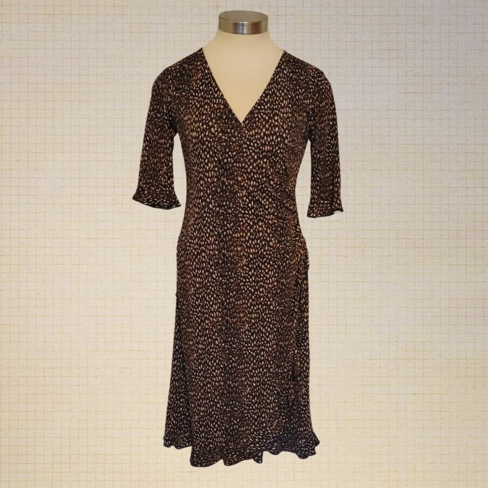 Leopard Print Faux Wrap Midi Dress V Neck New York & Company XS Stretchy